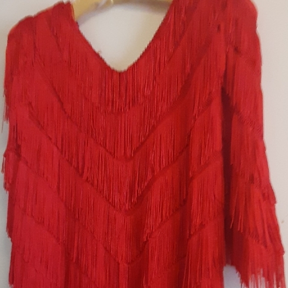 Chic Asymmetrical Red Fringe Dress - Picture 5 of 5
